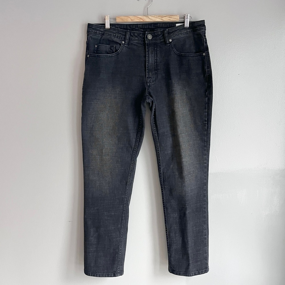 Buffalo David Bitton Jackson Straight Stretch Jeans Mens 34x30 Black Faded Denim